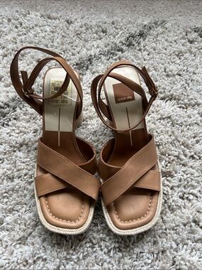 Dolce Vita Cognac Brown Leather Crisscross Ankle-Strap Sandals